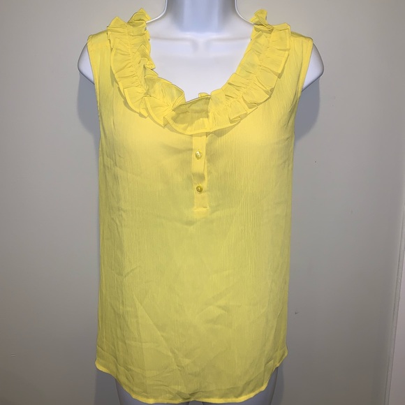 Loft ANN Taylor yellow ruffle neck top petite NWT - Picture 1 of 3